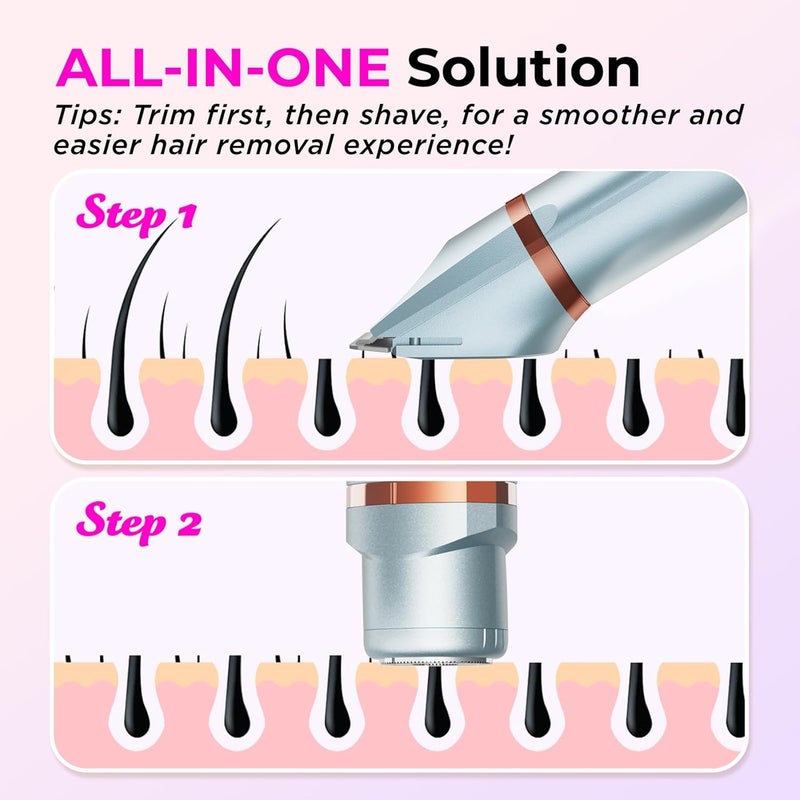 Kaphio Bikini Trimmer for Women Pubic Hair: 2 in 1 Electric Razors for Women - Rechargeable Electric Shaver - IPX7 Waterproof Lady Shaver for Travel & Shower Use in Summer (Blue) - Image 3